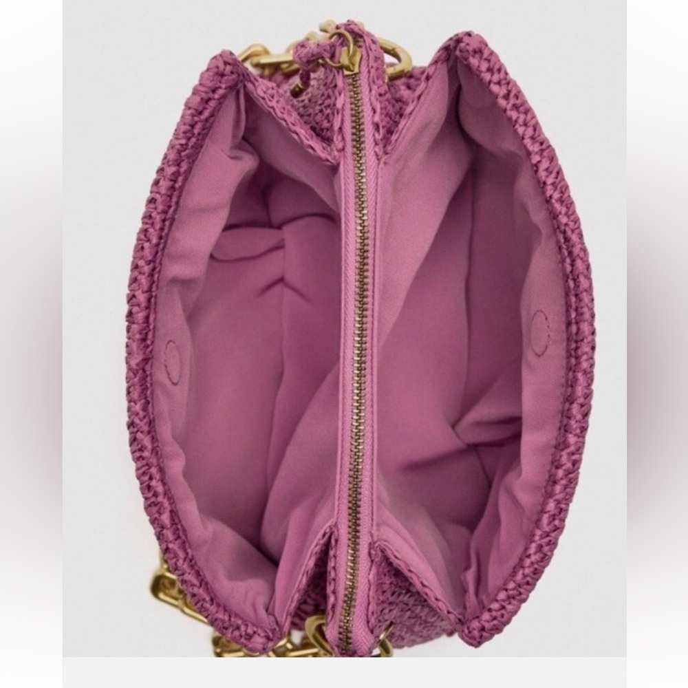 NWT ZARA Fuchsia Woven Clutch w/Chain Strap💕 - Picture 4 of 9